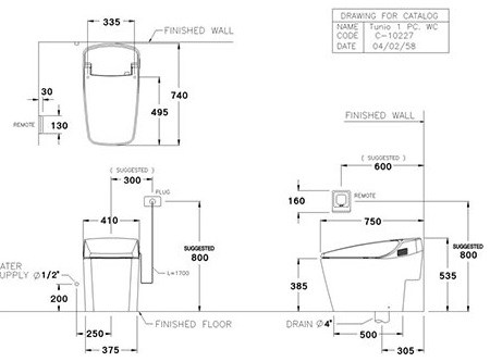 Bản vẽ kích thước bồn cầu C10227 Cotto