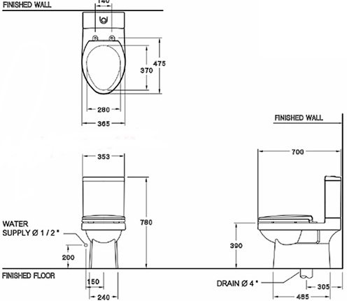 Bản vẽ kích thước bồn cầu C1182(CN1) COTTO