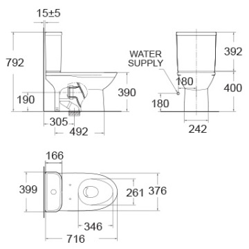 Bản vẽ bồn cầu American 2 khối 2630-WT