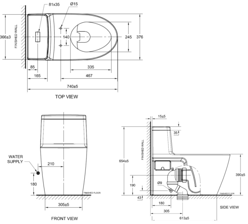 Bản vẽ kỹ thuật bồn cầu American 2007-WT