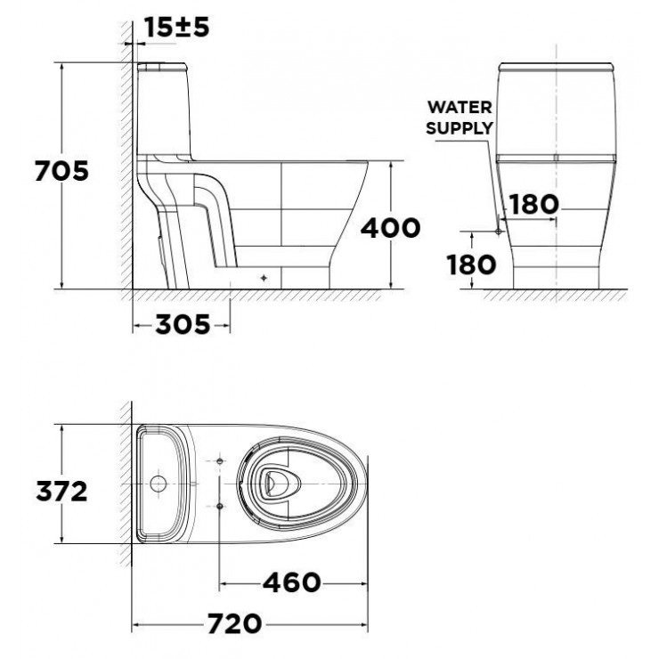 Bản vẽ kích thước bàn cầu American VF1862SW