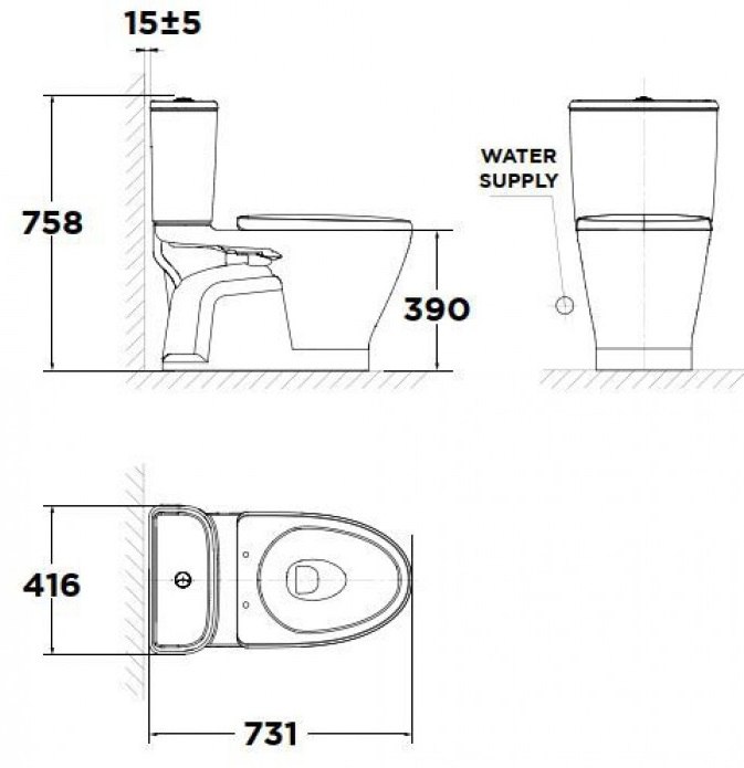 Bản vẽ kích thước bàn cầu nắp rửa cơ American VF2162 S