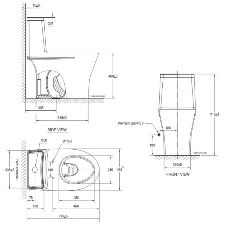 Bản vẽ bồn cầu 1 khối VF 2530 SW nắp cơ