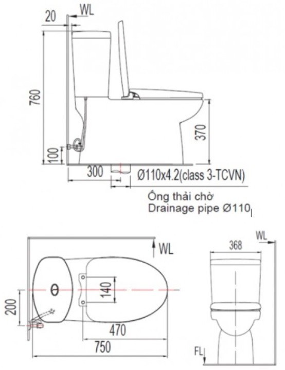 Bản vẽ bệt vệ sinh VF2719SW American Standard