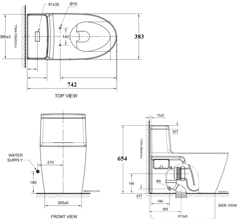 Bản vẽ bồn cầu VF-1808TSW American Standard