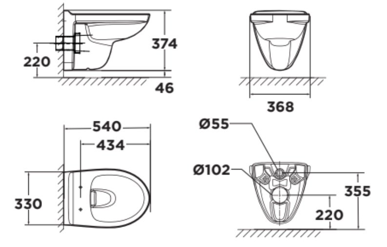 Bản vẽ kích thước bàn cầu American Standard WP-2207