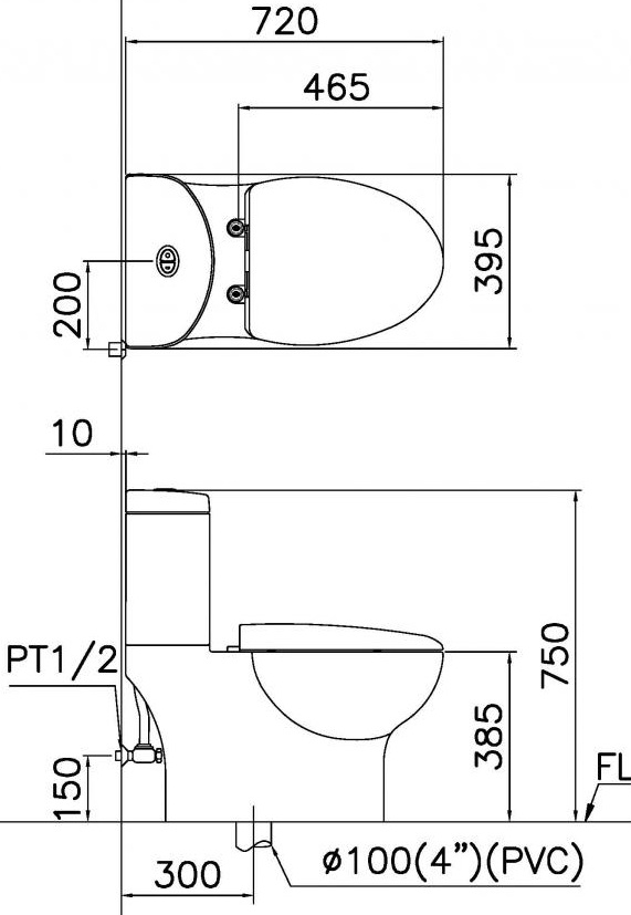 Bản vẽ kích thước bồn cầu CD1341 nắp rửa TAF200H