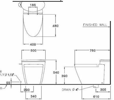 Bản vẽ bồn cầu cotto C10047