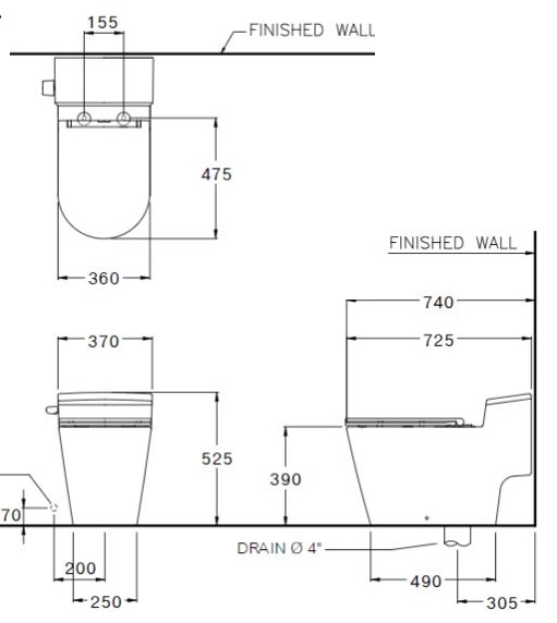 Bản vẽ kỹ thuật bồn cầu C103347