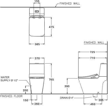 ​Bản vẽ kích thước bồn cầu Cotto C12417 