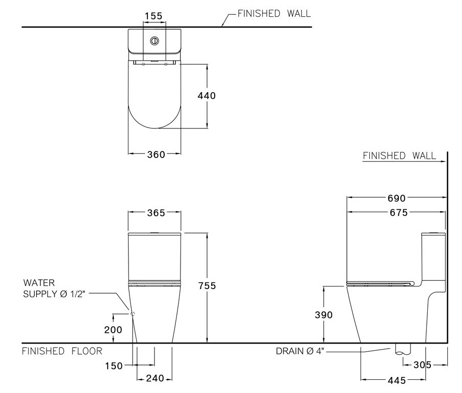 Bản vẽ kỹ thuật bồn cầu Cotto C125117