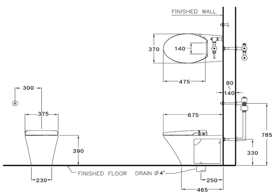 Bản vẽ bồn cầu Cotto C1322 CN1 