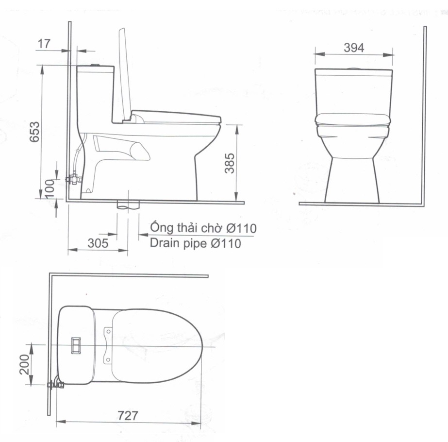 Bản vẽ bàn cầu 1 khối INAX AC 969 VN-2