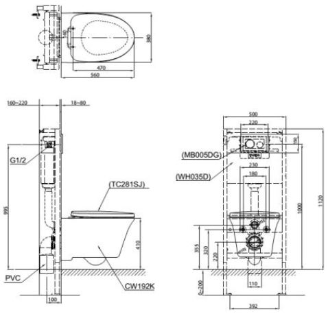 Bản vẽ kỹ thuật xí bệt TOTO CW192K TC281SJ