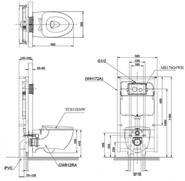 Bản vẽ xí bệt TOTO CW812RA TC811SJ WH172A MB176G