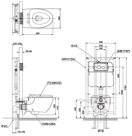 Bản vẽ kỹ thuật xí bệt CW812RA