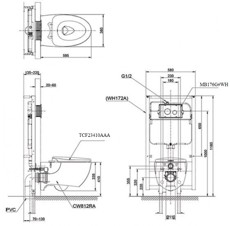 Bản vẽ xí bệt TOTO CW812RA TCF23410AAA WH172A MB176G