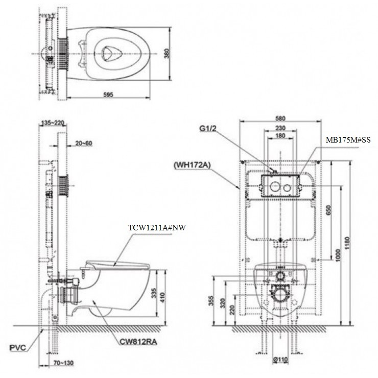 Bản vẽ xí bệt TOTO CW812RA-TCW1211A-WH172A-MB175M