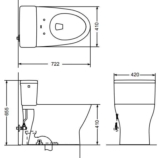 Bản vẽ kích thước bồn cầu MS188 nắp êm TC385VS