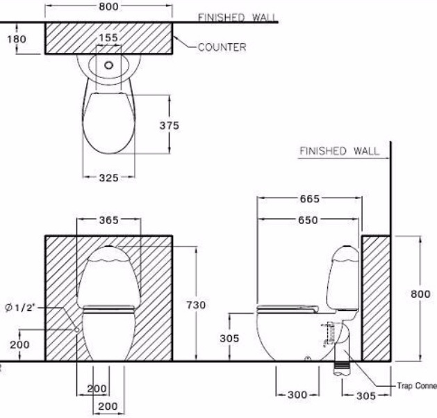 Bản vẽ kỹ thuật bồn cầu Cotto C15007