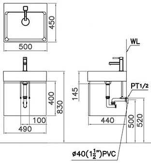 Bản vẽ kỹ thuật chậu đặt bàn Caesar L5253