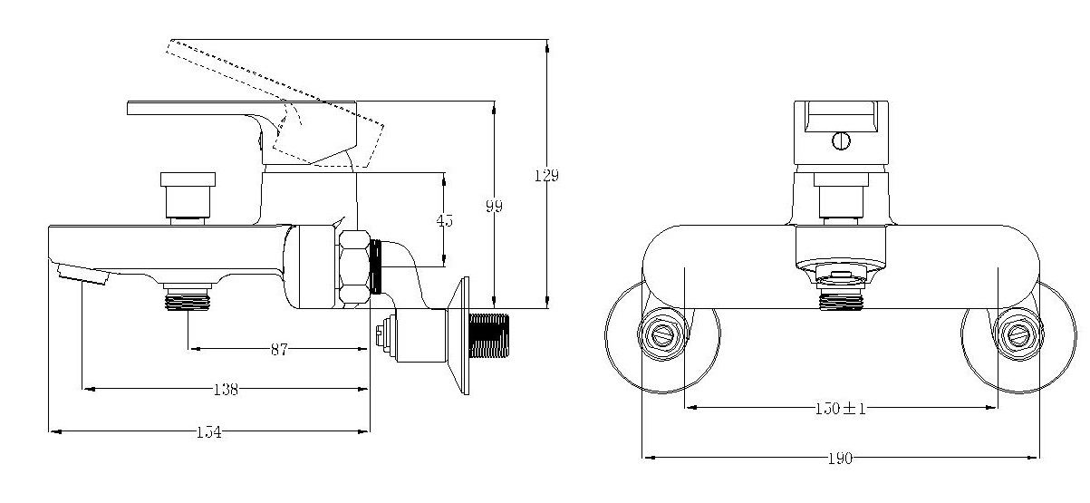 Bản vẽ kích thước vòi hoa sen Caesar S573C