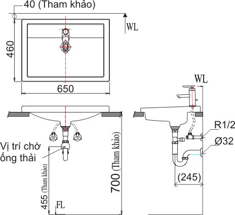 Bản vẽ bồn rửa mặt lavabo INAX L2397V