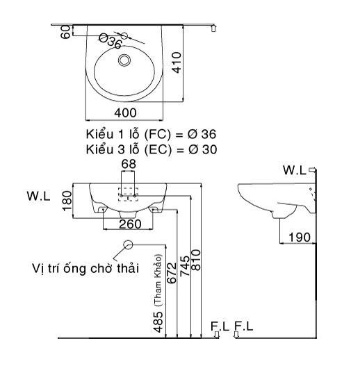 Bản vẽ bồn rửa mặt lavabo INAX L282V