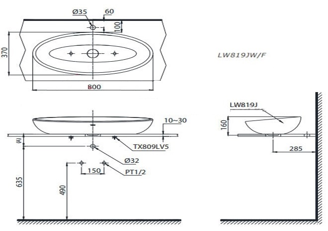 Bản vẽ bồn rửa mặt lavabo LW819JW