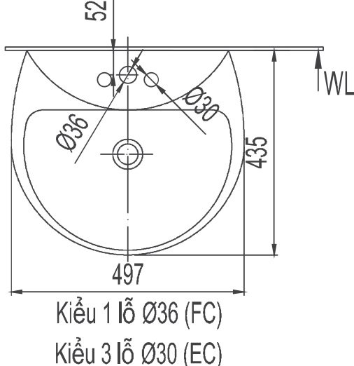 Bản vẽ kích thước lavabo treo tường Inax L-285V