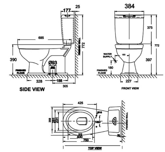 Bản vẽ bồn cầu American Standard VF-2321 2 khối