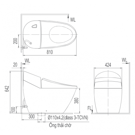 Bản vẽ bệt inax 2700 nắp điện tử CW-KB22