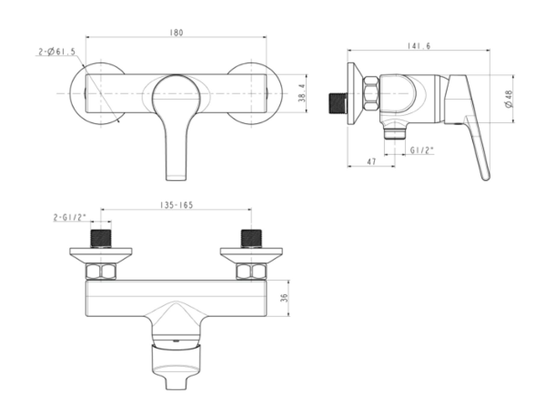 Bản vẽ kích thước vòi hoa sen American Standard WF-3913