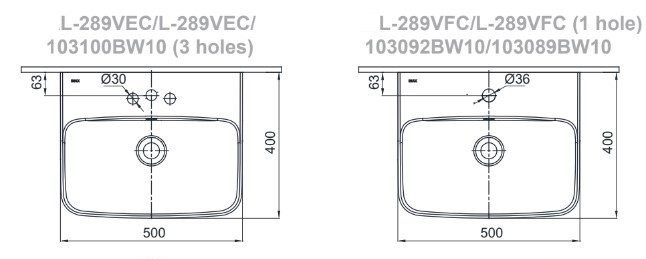 Bản vẽ kích thước lavabo treo tường Inax 289V 