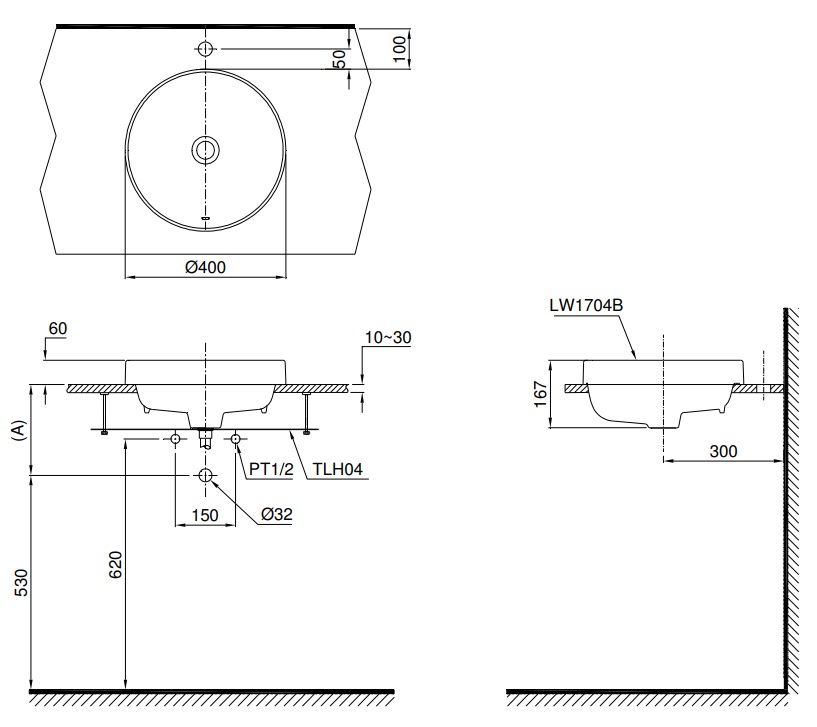 Bản vẽ bồn rửa mặt lavabo TOTO 1704