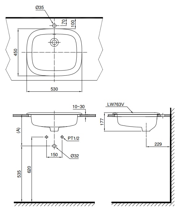 Bản vẽ bồn rửa mặt lavabo TOTO L763