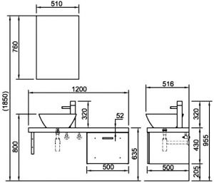 Bản vẽ bộ tủ lavabo CB1206-5QF-B INAX Bella