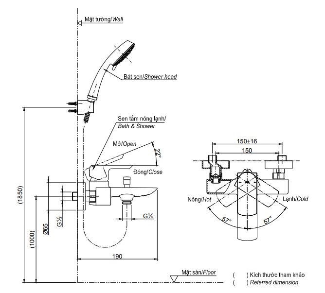 Bản vẽ vòi sen TOTO TBG02302V+TBW03002B