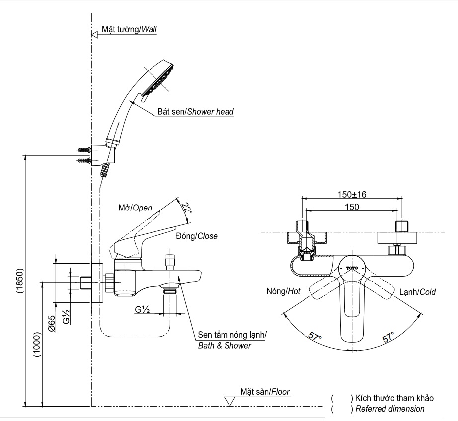 Bản vẽ bộ vòi sen TBG03302V+TBW01010A TOTO