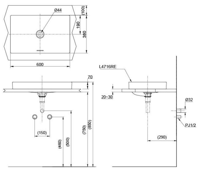 Bản vẽ chậu rửa mặt TOTO LT4716MT G19