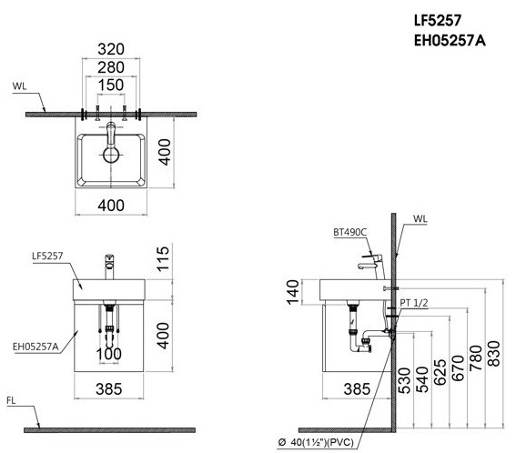 Bộ Tủ Lavabo Caesar LF5257/EH05257ATG Xám Đậm