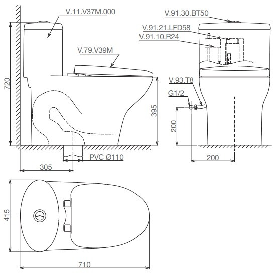 Bản vẽ bệ xí bệt V 37S Viglacera 1 khối