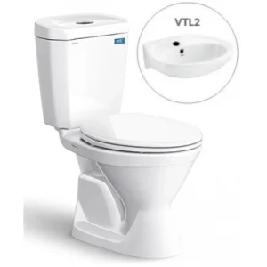 Bồn Cầu Viglacera VI66 2 Khối Nắp Êm Kèm Lavabo VTL2 Bồn Cầu Vệ Sinh