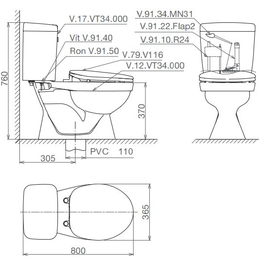 Bản vẽ bệt Viglacera VT34 2 khối