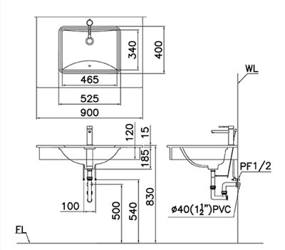 Bản vẽ kỹ thuật lavabo Caesar L5125