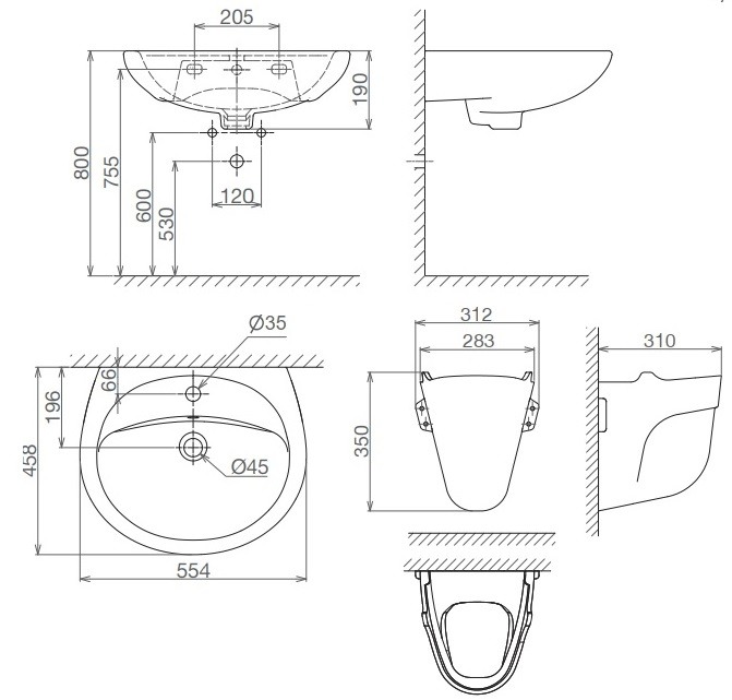 Bản vẽ kích thước lavabo Viglacera BS409