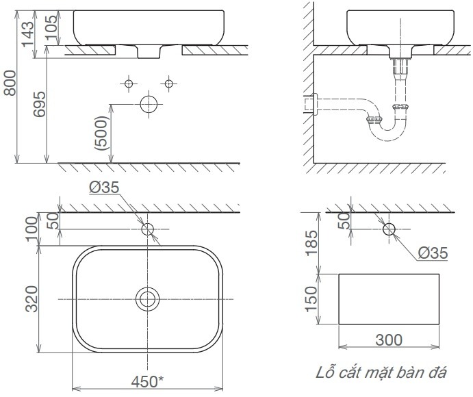 Bản vẽ kỹ thuật chậu lavabo V 25 Viglacera