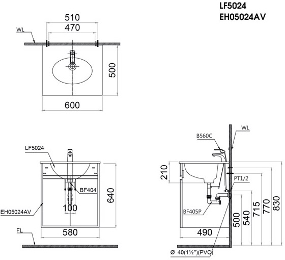 Bộ Tủ Lavabo Caesar Treo Tường LF5024/EH05024AV