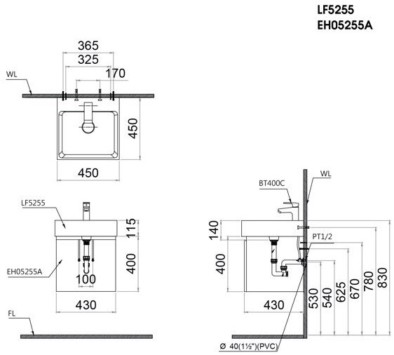 Bộ Tủ Lavabo Caesar LF5255/EH05255ATG Xám Đậm