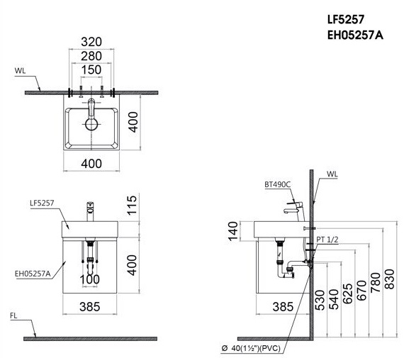 Bộ Tủ Lavabo Caesar LF5257/EH05257A